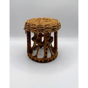 1:6 Scale Miniature Woven Rattan Stool or Side Table Dollhouse Boho Decor